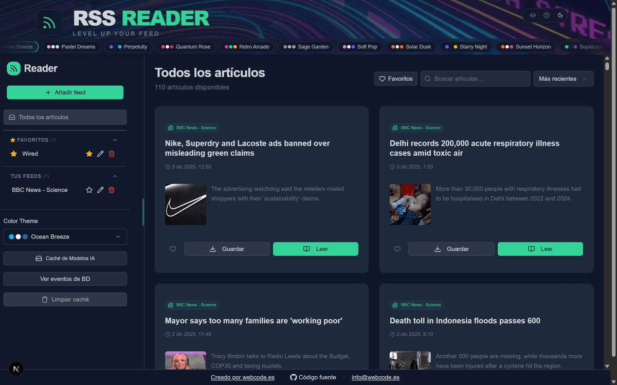 RSS Reader con tema Ocean Breeze